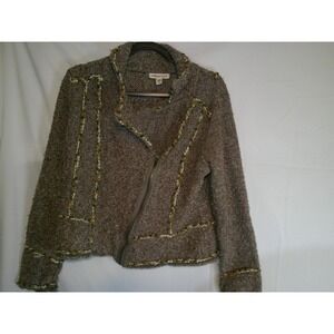 Coldwater Creek Textured Knit Jacket Women XL Asymmetrical Zip Brown Cardigan